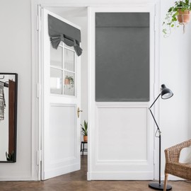 HOMEIDEAS Grey Blackout Door Curtains Gray Privacy French Door Curtains, 26 X 40 Inch Room Darkening Curtains for Patio Door, Thermal Insulated Tie Up Shades Window Curtains for Bedroom, 1 Panel