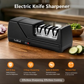 Electric Knife Sharpener for Kitchen, 3-Stage System with 15° Guide