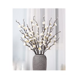 Suandsu 6 Pcs Artificial Plum Blossom Fake Wintersweet Long Stem Plastic Flowers Home Hotel Office Wedding Party Garden Decor 21.5'' High White