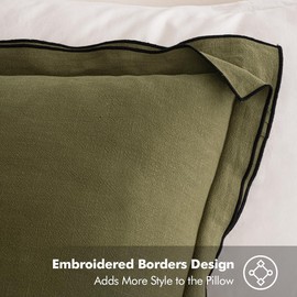 MIULEE Linen Throw Pillow Covers, 2 Piece 20x20 Inch Olive Green, Boho Euro Pillowcases for Bed to Infuse Elegance, Ideal for Sofa Couch Cushion in Home Decor Upgrade