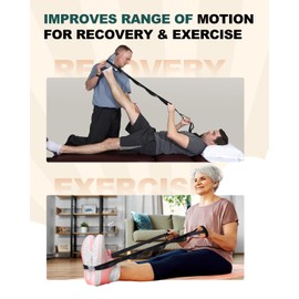 Trideer Stretching Strap Yoga Strap Physical Therapy for Home Workout, Exercise, Pilates and Gymnastics, 10 Loops Non-Elastic Stretch Bands with Aesthetic Packaging for Women & Men (Black)