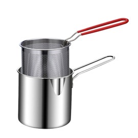 Stainless Steel Deep Fryer Pan Durable Portable Mini Long Handle Fryer Pan with Strainer for Home