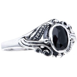 WINDALF SÎNA 10mm Black Crystal Vintage 925 Sterling Silver Women's Medieval Ring, Fabric jewellery bag, Cubic Zirconia