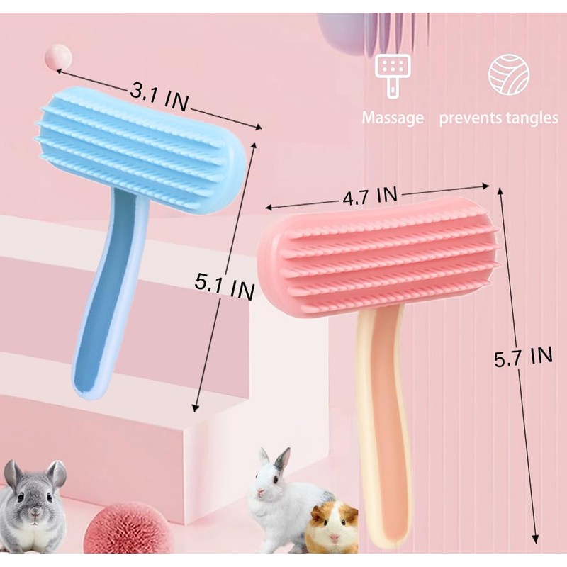Oxiros 2 Pack Chinchilla Grooming Brush, Soft Silicone Pet De-Shedding