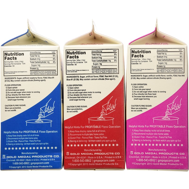 Cotton Candy Floss Sugar-Blue Raspberry, Pink Vanilla & Cherry- 3.25