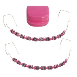 Fake Braces 2-Pcs Set Temporary Tooth Decoration with Metal Wires, Metal Brackets and Orthodontic Bands, Suitable for Orthodontists to Explain, for Dental Students to Practice (Pink)