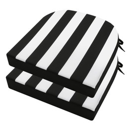idee-home Outdoor Chair Cushions Set of 4, Thick 19" x 19" x 3" Outdoor Seat Cushion Waterproof for Patio Furniture with Ties, Patio Chair Pads Dining Black Stripes