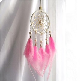 UL709 8 color beads round feather Dream catcher/interior gift/wall hanging/wall hanging decoration purple 3ea