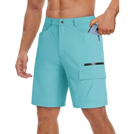 TACVASEN Mens Hiking Cargo Shorts Outdoor Casual Ligtweight Quick Dry Water Resistant Breathable Fishing Dress Shorts Water-Blue, 34