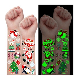 Partywind 280 Styles Glow Christmas Temporary Tattoos Party Supplies, 24 Sheets Luminous Christmas Tattoo Stickers for Kids Stocking Stuffers, Xmas Holiday Games Toys Decor
