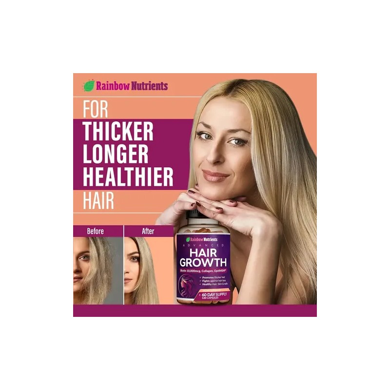 2x Suplemento Crecimiento Cabello Biotina 10,000mcg 120 Cáps