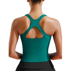 RUNNING GIRL Sports Bra Women, Open Back Longline Padded Square Neck Yoga Cropped Workout Tops for Women Built in Bra(3073_Green_M)