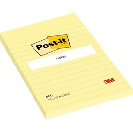 Post-it Notas Adhesivas Rayadas, Color Amarillo Canario, 10.1 cm x 15.2 cm, 1 pad, 100 hojas por pad