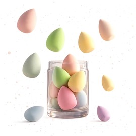 Set de 10 Esponjas de Maquillaje en Frasco Reutilizable – Beauty Blender Multiforma Profesional para Base, Corrector y Polvo – Acabado Natural y Uniforme