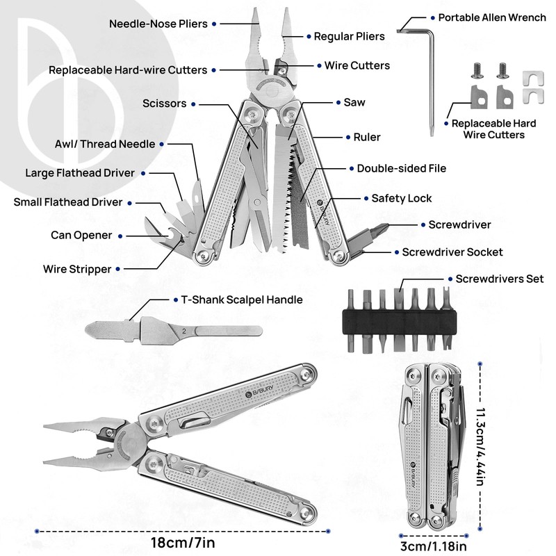 BIBURY Multitools, Upgraded Multi Tool Foldable Pliers with T-Shank Tool,