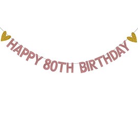 HAPPY 80TH BIRTHDAY Banner,Pre-Strung,Rose Gold Paper Glitter Party Decorations for 80 Years Old 80TH Birthday Party Supplies Letters Rose Gold ZHAOFEIHN