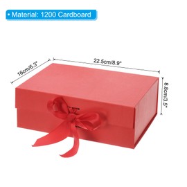 PATIKIL 9x6x4 Inch Magnetic Gift Box, Collapsible Paper Party Favor Boxes with Lid and Ribbon for Wedding Valentine's Day Birthday, Red