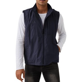 Gihuo Men's Fishing Vest Utility Vest Casual Outdoor Quick Dry Safari Travel Golf Vest Work Vest(Navy-L)