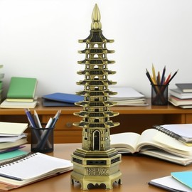 Nine-Tier Wenchang Pagoda Feng Shui Statue – Chinese Tower for Academic Success, Business Prosperity & Home Decor (Red Bronze)