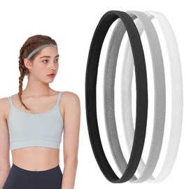 Elastic Sports Headbands 6 Pack Elastic Hair Bands, Running Headband, Mini Sweat Bands, for Yoga, Football, Tennis (Black,whrite,grey)