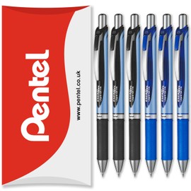 Pentel Energel BLN75 Retractable Gel Ink Rollerball Pen - 0.5mm - 54% Recycled (Black & Blue Pack of 6)