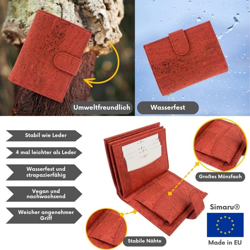 Simaru Women's Cork Wallet with RFID Protection, Vegan Wallet for