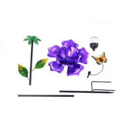 Violet- Purple Flowe Metal Wind Sculpture，LED Solar Powered Glass Ball with Kinetic Wind Spinner for Yard Patio Outdoor Decoration 53" W x 18" H