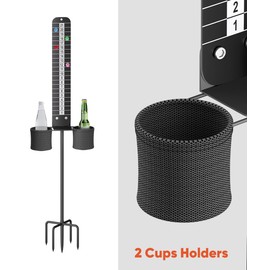 Queension Cornhole ScoreKeeper with Drink Holder, Outdoor Cornhole Scoreboard with Prongs Base for Corn Hole Games, Magnetic Corn Hole Boards Set for Drinking Games, Volleyball, Football, Black