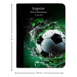 CreaDesign, Children's Certificate Folder with Name, Football Splash Design without Transparent Pockets, A4, 24 x 31 x 1 cm, Black Spine
