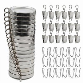 18 Pack Heavy Duty Polished Nickel Curtain Rings with Quieter Glide