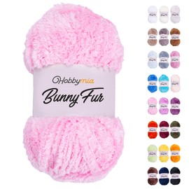HobbyMia Bunny Fur Fluffy Yarn for Knitting & Crochet - 100gr / 109yds - 100% Micropolyester - Faux Yarn (5) Bulky Weight, Chunky Yarn for Hand Knitting (Pink, 1 Skein)