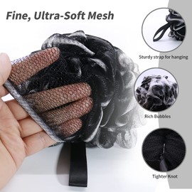 LMSMW Bath Body Poufs 4 Pack - Exfoliating Luffa Sponges for Men Women, Charcoal Shower Mesh Pouf Loofah Sponge Bath Puffs Scrunchie Body Scrubbers Bathing Cleaning Loofahs Lufa Lofa Loffa Pad