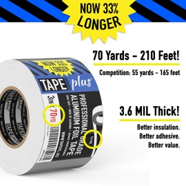 TapePlus Aluminum Foil Tape - Heat-Resistant HVAC Tape - Waterproof Weather Barrier - High-Temp Thermal Seal - 3 in x 210 ft, Silver