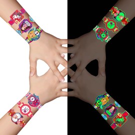 Cartoon Watch Luminous Temporary Tattoos For Kids, Mixed Styles Glow In The Dark Tattoos,Glow Tattoo Stickers for Boys and Girls,car Dinosaur Space robot Fake Tattoos Party Favor Supplies for Children