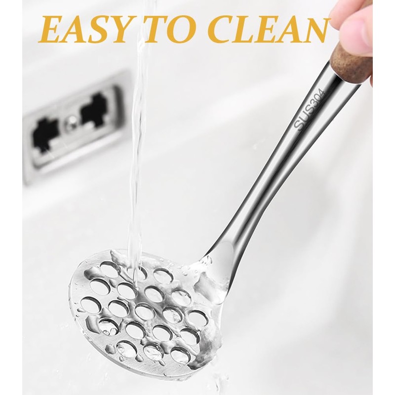 Avocado Masher Stainless Steel Small, Mini Potato Masher, Wooden Handle