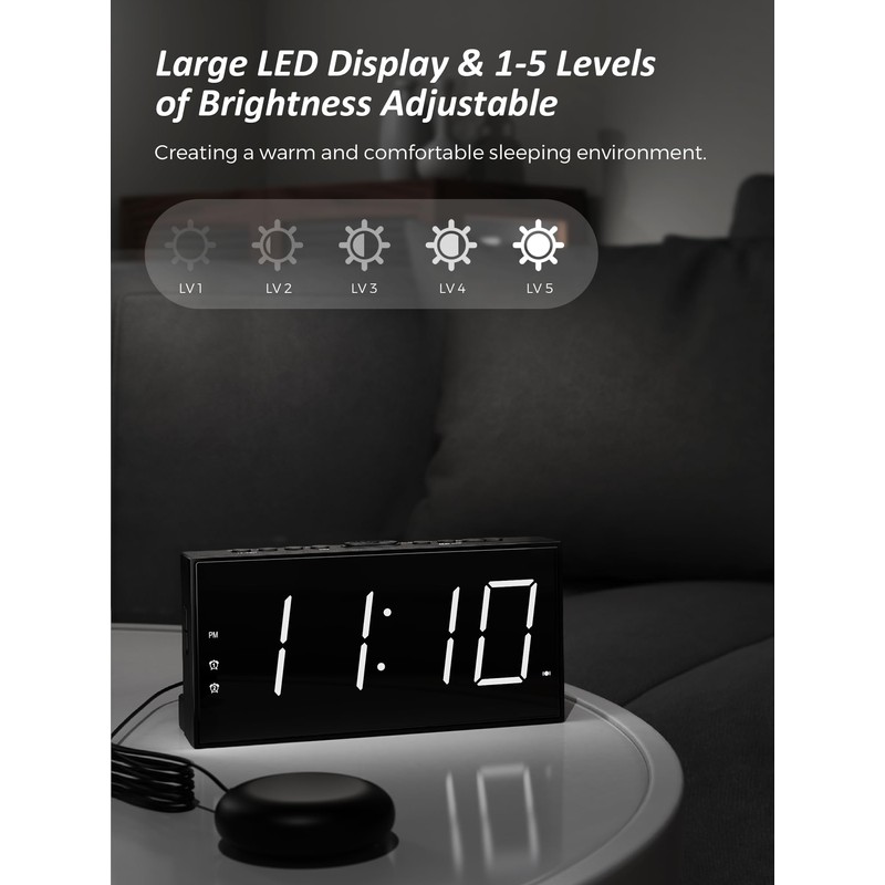 Mesqool Extra Loud Alarm Clock with Vibration for Bedroom, Bed
