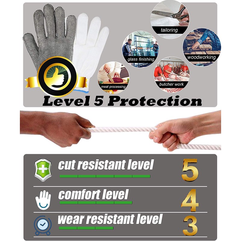 CPTDCL 316L Stainless Steel Mesh Cut Resistant Gloves Kitchen Butcher