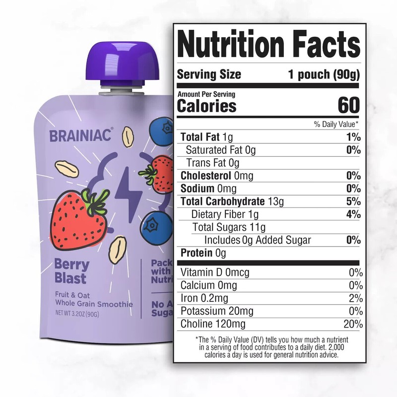 Brainiac Fruit and Oat Smoothie Pouches, 20 pk.