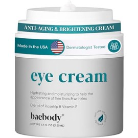 Baebody Crema de ojos con rosa mosqueta e hibisco para reducir la hinchazón y las ojeras mientras mejora la elasticidad, 1.7 onzas