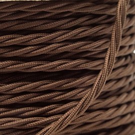 Art Deco Emporium CUT-2-ORDER Length Vintage Styled British Mocha Brown Coloured Cloth Covered Braided Twist Flex - Electric Cable 3 Core; Electrical Wire 6Amp; Lighting Lead 0.75mm