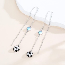 ABIGY Football Earrings Moonstone Threader Stud Earrings 925 Sterling Silver Football Chain Dangle Drop Earrings Hypoallergenic Football Jewellery for Women Girls Birthday Gifts, Sterling Silver,