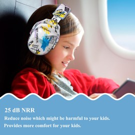 PROTEAR Kids Ear Protection Safety Ear Muffs, NRR 25dB Noise Reduction Children Earmuffs, Hearing Protectors for Sleeping, Studying, Airplane, Concerts, Fireworks-Graffiti with Blue Band
