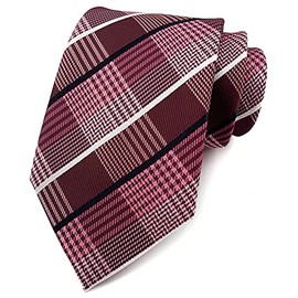 Rosiika Men's Claret Maroon Red Black White Woven Plaids Business Formal Suits Silk Ties for BF Father Husband