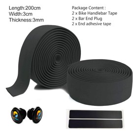 TOPCABIN® Bicycle Handlebar Tape Non-Slip Comfort GEL Road Bike Handlebar Tape Bike Bar Tape with Reflective Bar Plugs (# Black)