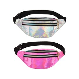 YOYEAH Pack of 2 Women's Bum Bag - Waterproof Waist Bag for Outdoor Sports, Multicoloured - Stylish Companion for Party, Festival, Travel and Sports Activities, Pink, Silver