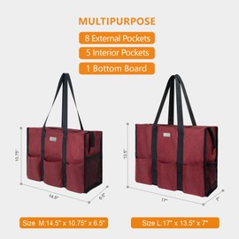 TOPDesign Utility Water Resistant Tote Bag with 13 Exterior & Interior Pockets, Top Zipper Closure & Thick Bottom Support, for Working Women, Teachers, Nurses, Accountants (Dark Red)