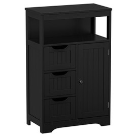 Segawe Bathroom Floor Cabinet Side Storage Adjustable Organizer w/3 Drawer 1 Door Black
