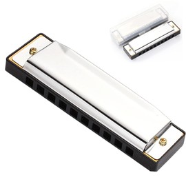 Armonica de Blues 10 Agujeros 20 Tonos, Harmonica para Principiantes y Profesionales, Llave Principal C, Armónica para Principiantes Adultos y Niños, Regalos para Seres Queridos/Amigos/Niños, Plata