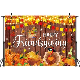 Happy Friendsgiving Banner Backdrop 7x5FT Fall Maple Leaves Harvest Pumpkin Turkey Friends Giving Background Friendsgiving Party Decorations Supplies