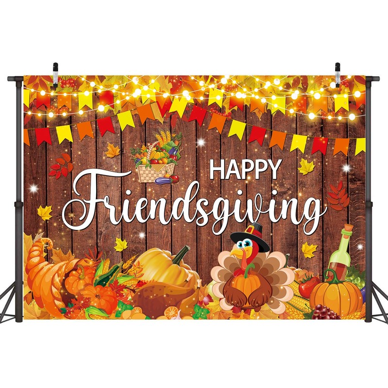 Happy Friendsgiving Banner Backdrop 7x5FT Fall Maple Leaves Harvest Pumpkin